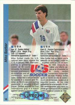 1993 Upper Deck World Cup Preview (English/Spanish) - USA Autographed #16 Mike Sorber Back