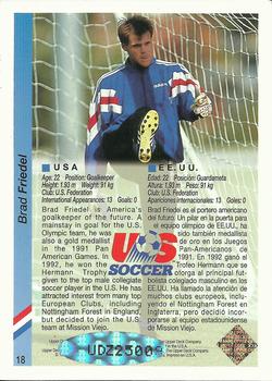 1993 Upper Deck World Cup Preview (English/Spanish) - USA Autographed #18 Brad Friedel Back