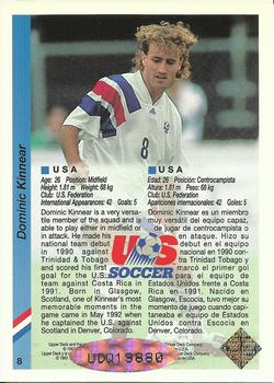 1993 Upper Deck World Cup Preview (English/Spanish) - USA Autographed #8 Dominic Kinnear Back