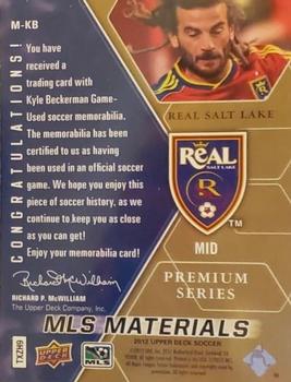 2012 Upper Deck MLS - MLS Materials Premium Series #M-KB Kyle Beckerman Back
