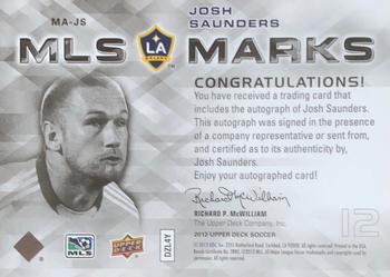 2012 Upper Deck MLS - MLS Marks #MA-JS Josh Saunders Back