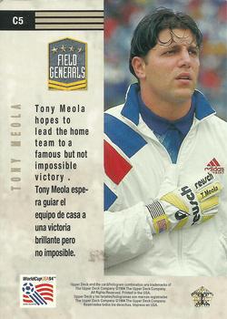 1993 Upper Deck World Cup Preview (English/Spanish) - Field Generals #C5 Tony Meola Back