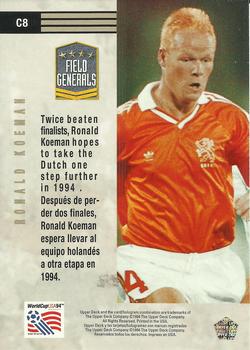 1993 Upper Deck World Cup Preview (English/Spanish) - Field Generals #C8 Ronald Koeman Back