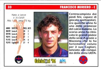 1994 Joker Italian League #33 Francesco Moriero Back