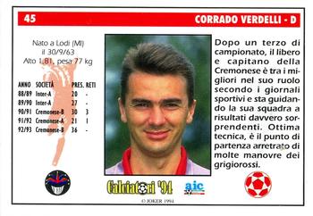1994 Joker Italian League #45 Corrado Verdelli Back