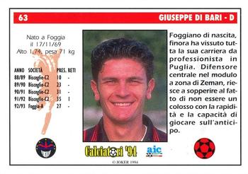 1994 Joker Italian League #63 Giuseppe Di Bari Back