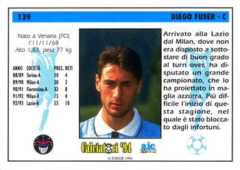 1994 Joker Italian League #139 Diego Fuser Back