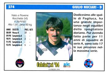 1994 Joker Italian League #274 Giulio Nuciari Back