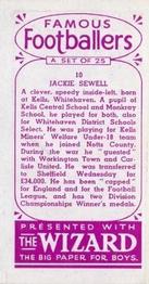 1955 D.C. Thomson / The Wizard Famous Footballers Coloured Mauve back #10 Jackie Sewell Back