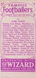 1955 D.C. Thomson / The Wizard Famous Footballers Coloured Mauve back #11 John Atyeo Back