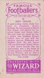 1955 D.C. Thomson / The Wizard Famous Footballers Coloured Mauve back #20 Andy Graver Back