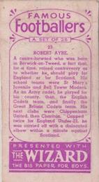 1955 D.C. Thomson / The Wizard Famous Footballers Coloured Mauve back #23 Robert Ayre Back