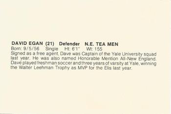1978 New England Tea Men Team Issue #21 David Egan Back