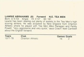 1978 New England Tea Men  #8 Laurie Abrahams Back