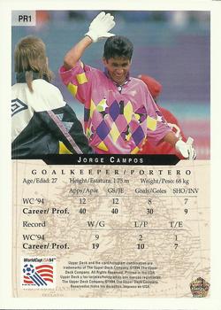 1994 Upper Deck World Cup Contenders English/Spanish - Promos #PR1 Jorge Campos Back