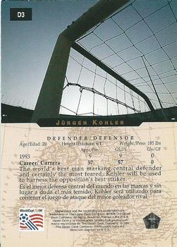 1994 Upper Deck World Cup Contenders English/Spanish - German Holograms Exchange #D3 Jurgen Kohler Back
