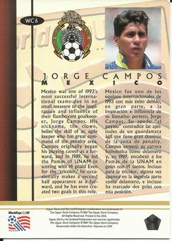 1994 Upper Deck World Cup Contenders English/Spanish - Player of the Year #WC6 Jorge Campos Back