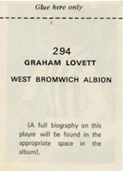 1970-71 FKS Publishers Soccer Stars Gala Collection Stickers #294 Graham Lovett Back