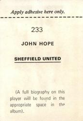 1972-73 FKS Wonderful World of Soccer Stars Stickers #233 John Hope Back