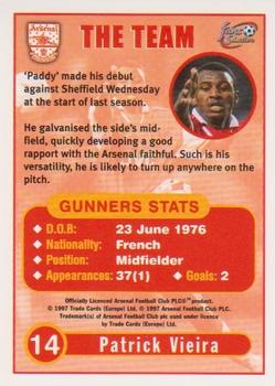 1997-98 Futera Arsenal Fans' Selection #14 Patrick Vieira Back