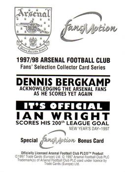1997-98 Futera Arsenal Fans' Selection #NNO Fans Motion Card Back