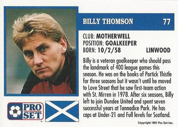 1991-92 Pro Set Scottish League #77 Billy Thomson Back