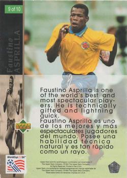 1994 Upper Deck World Cup Contenders English/Spanish - World Cup Superstars #9 Faustino Asprilla Back