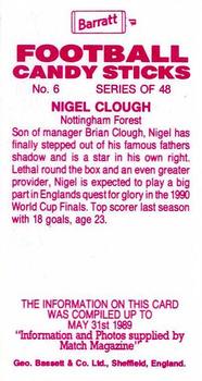 1989-90 Barratt Football Candy Sticks #6 Nigel Clough Back