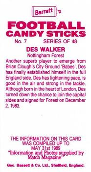 1989-90 Barratt Football Candy Sticks #7 Des Walker Back
