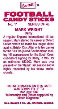 1989-90 Barratt Football Candy Sticks #11 Mark Wright Back