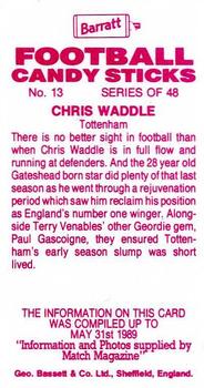 1989-90 Barratt Football Candy Sticks #13 Chris Waddle Back