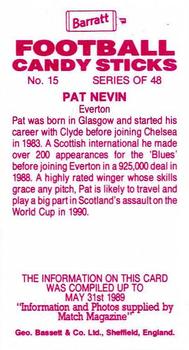 1989-90 Barratt Football Candy Sticks #15 Pat Nevin Back