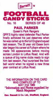 1989-90 Barratt Football Candy Sticks #16 Paul Parker Back