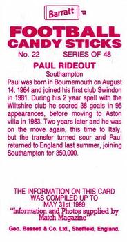 1989-90 Barratt Football Candy Sticks #22 Paul Rideout Back