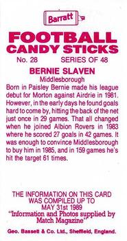 1989-90 Barratt Football Candy Sticks #28 Bernie Slaven Back