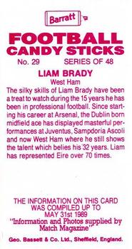 1989-90 Barratt Football Candy Sticks #29 Liam Brady Back