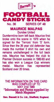 1989-90 Barratt Football Candy Sticks #36 Maurice Malpas Back