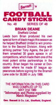 1989-90 Barratt Football Candy Sticks #48 Brian Deane Back