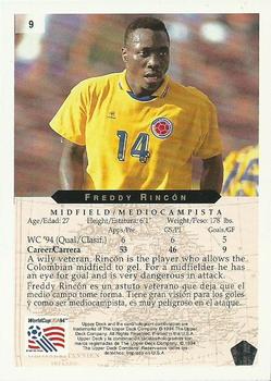 1994 Upper Deck World Cup Heroes and All-Stars #9 Freddy Rincon Back