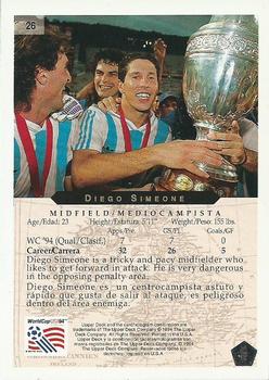 1994 Upper Deck World Cup Heroes and All-Stars #26 Diego Simeone Back