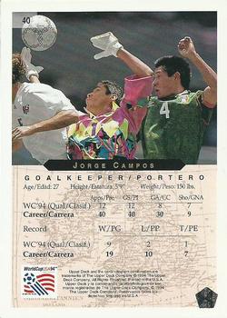 1994 Upper Deck World Cup Heroes and All-Stars #40 Jorge Campos Back
