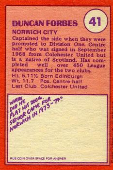 1974-75 A&BC Chewing Gum #41 Duncan Forbes Back