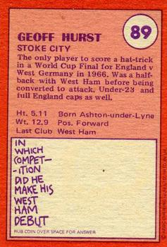 1974-75 A&BC Chewing Gum #89 Geoff Hurst Back