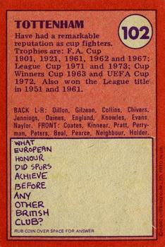 1974-75 A&BC Chewing Gum #102 Tottenham Hotspur Team Back