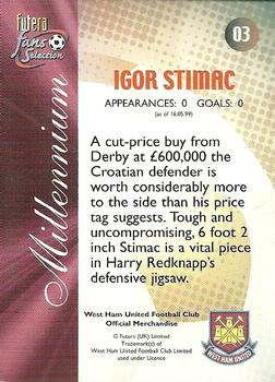 2000 Futera Fans Selection West Ham - Foil #3 Igor Stimac Back