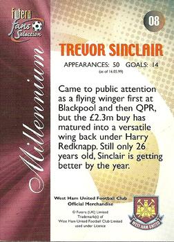 2000 Futera Fans Selection West Ham - Foil #8 Trevor Sinclair Back