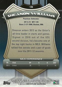 2013 Topps MLS #136 Sheanon Williams Back
