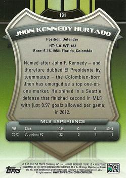 2013 Topps MLS #191 Jhon Kennedy Hurtado Back