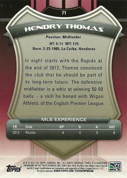 2013 Topps MLS #71 Hendry Thomas Back