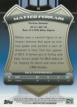 2013 Topps MLS #81 Matteo Ferrari Back
